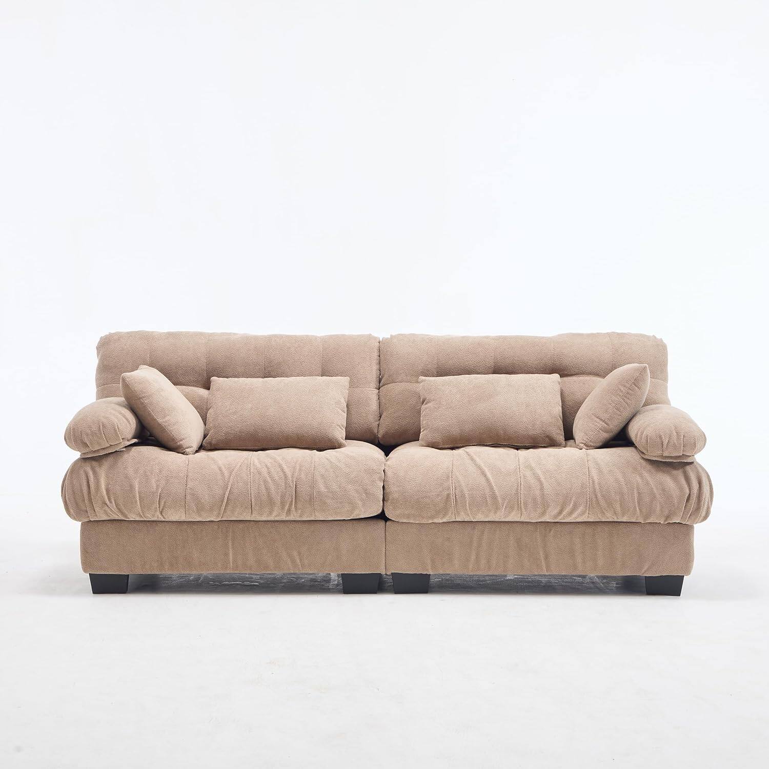 Alt View 5. Trinkets Crazed - 88" Boucle Sectional Loveseat Sofa, Comfy Modular Convertible Couch Sofa Set w/Pillows - Light Brown.
