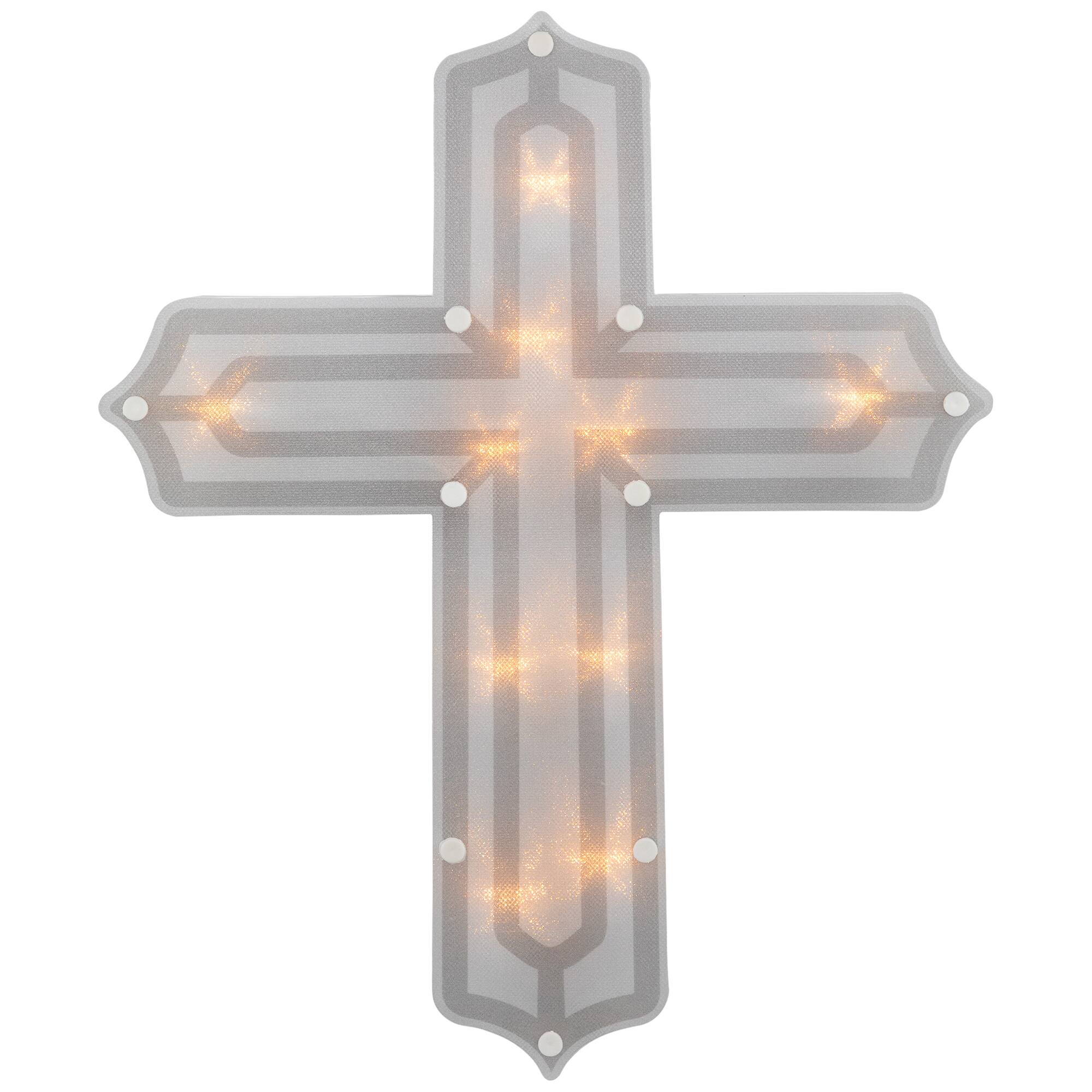Alt View 1. Northlight - Lighted Cross Easter Window Decoration - 14" - White.