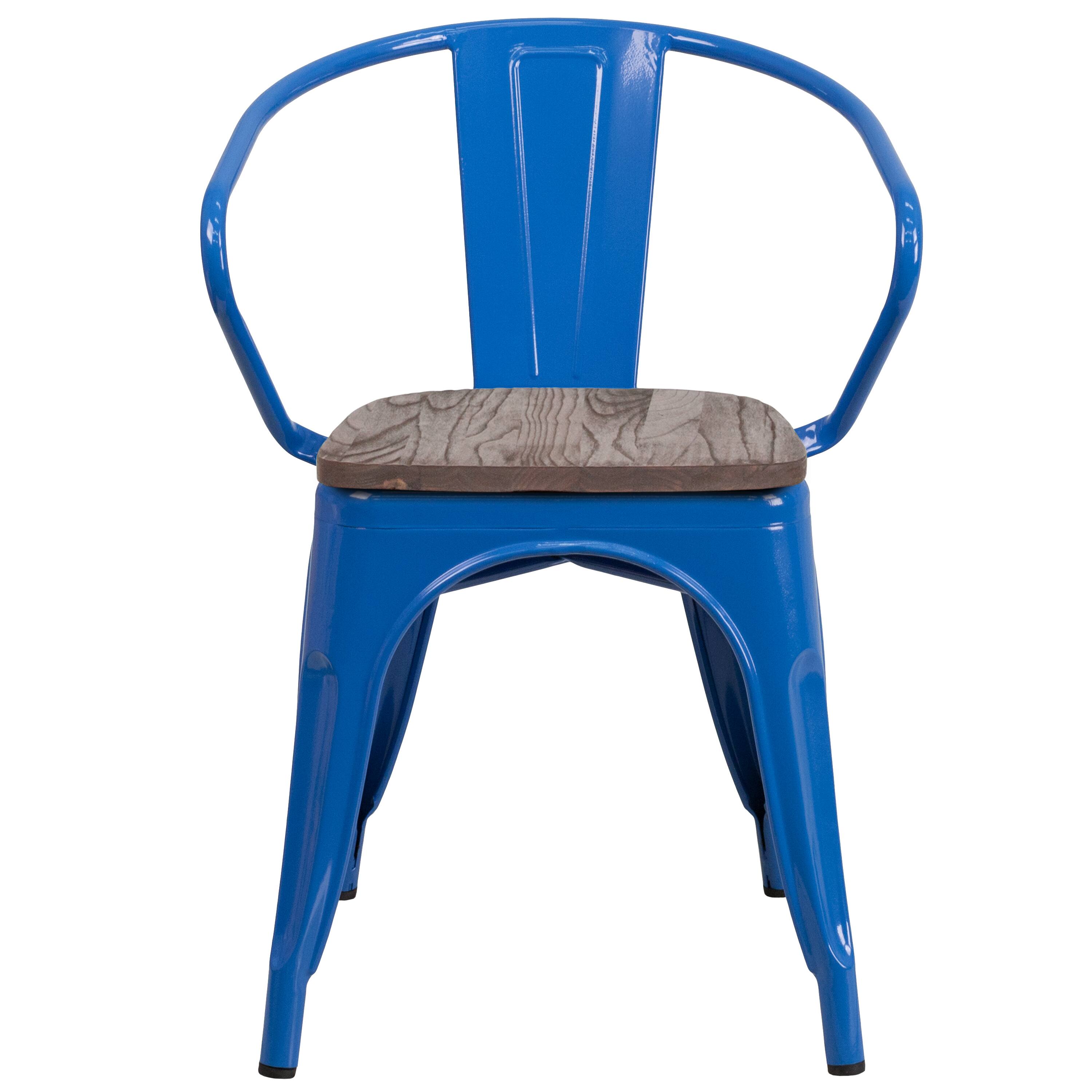 Alt View 5. Emma + Oliver - Metal Chair with Wood Seat and Arms - Blue.