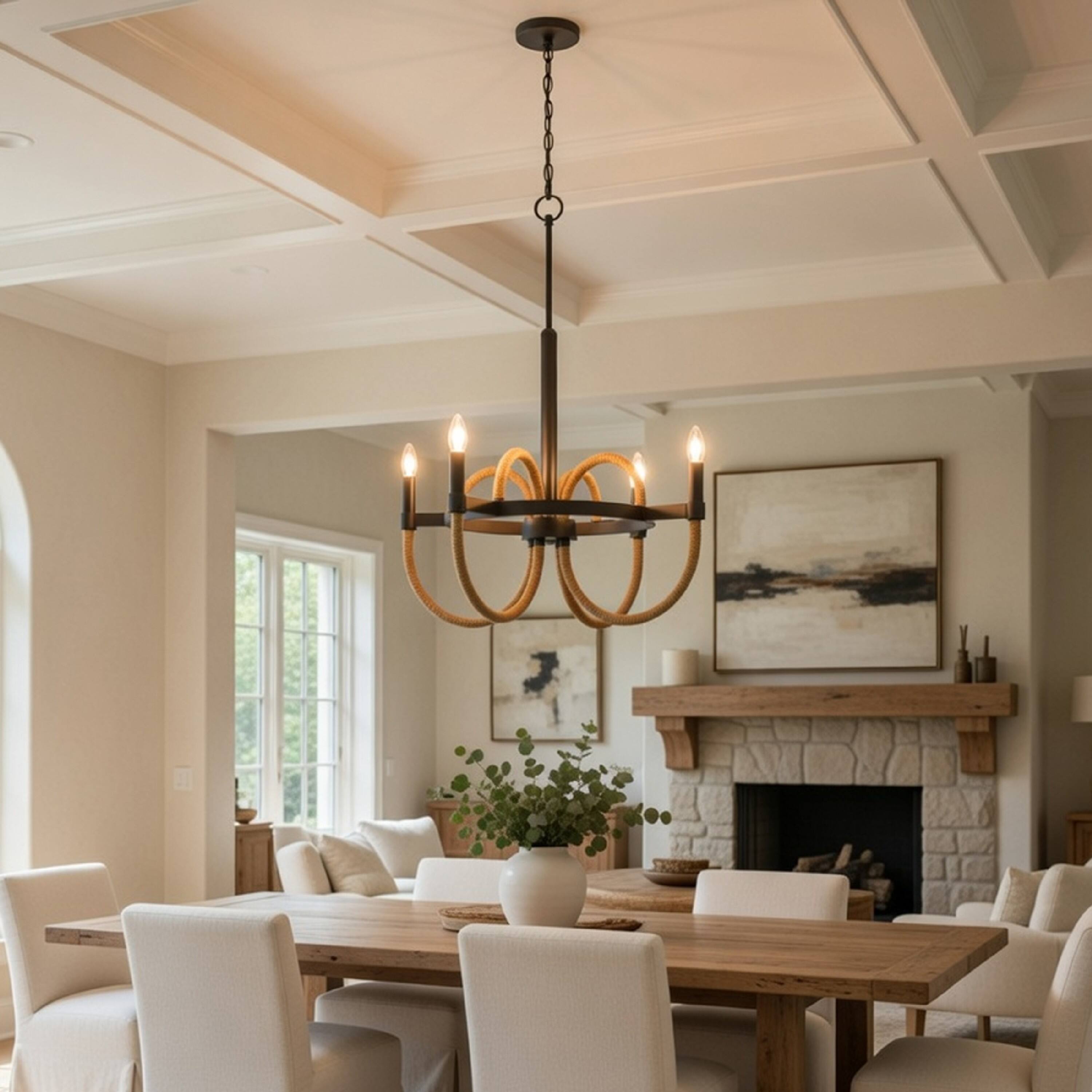 Alt View 4. Manhattan Lane - 4 Light Candelabra Chandelier, Burlap Accents, 24 Inch - Charcoal Gray, Brown.