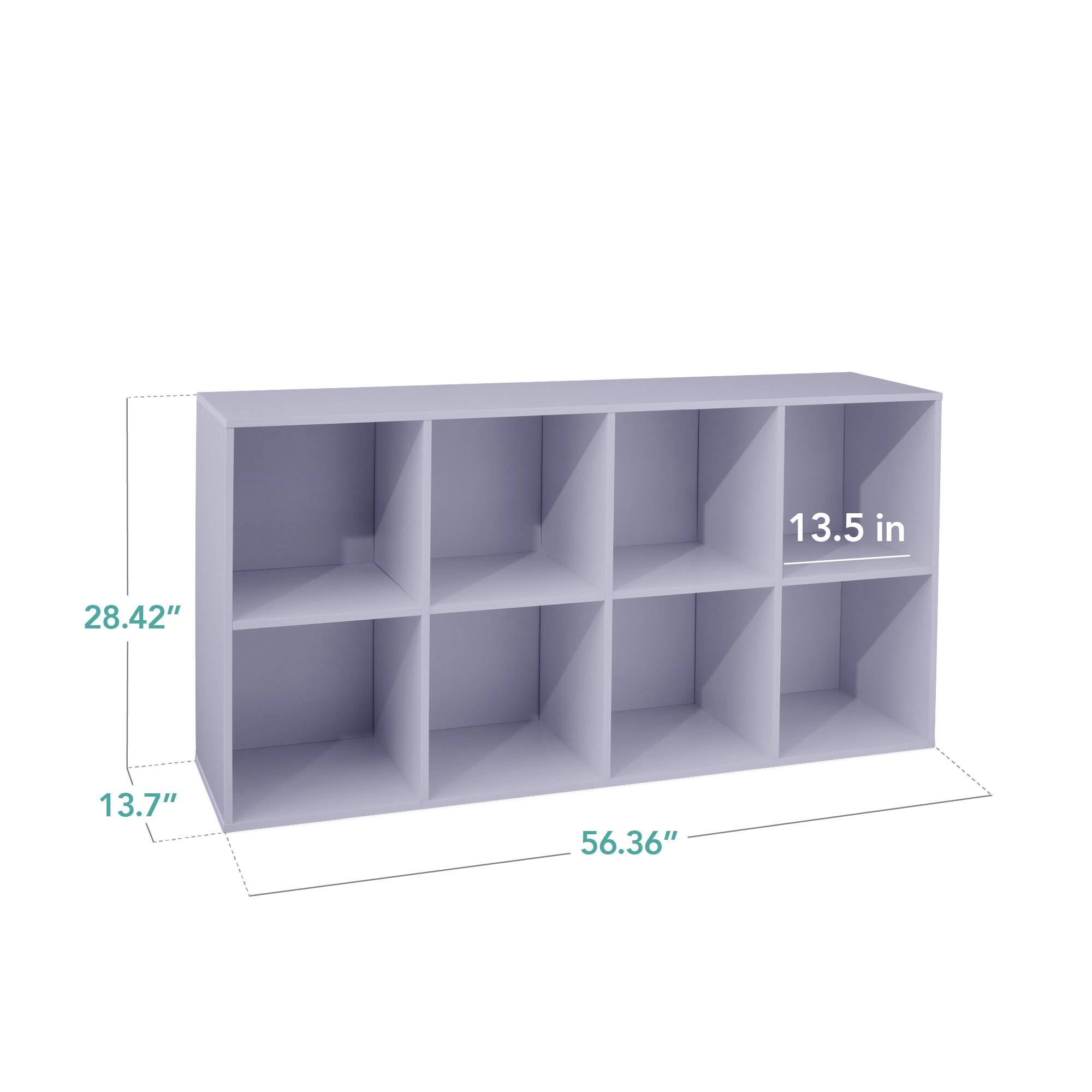 The dimensions of the shelf are:

- Height: 28.42 inches
- Depth: 13.7 inches
- Width: 56.36 inches
- Shelf depth: 13.5 inches