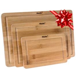 BlauKe - Wooden Cutting Boards for Kitchen with Juice Groove and Handles - Bamboo Chopping Boards Set of 3 - Wood Serving Trays - Beige