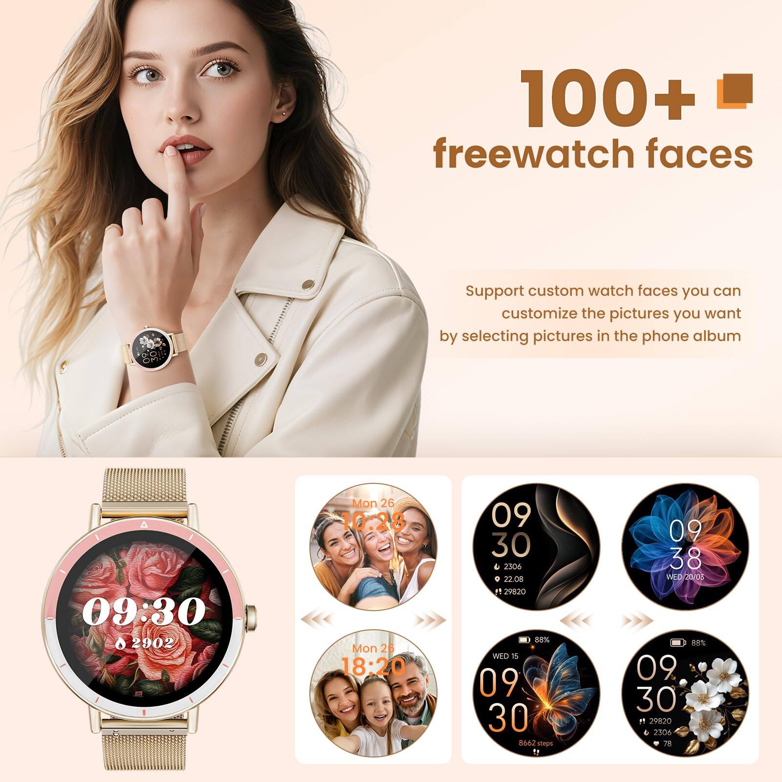 Alt View 3. GlowWise - Women's Smartwatch with Bluetooth Calls, SpO2 Monitor, 100+ Sports Modes, IP68 Waterproof, Compatible with Android - yellow.