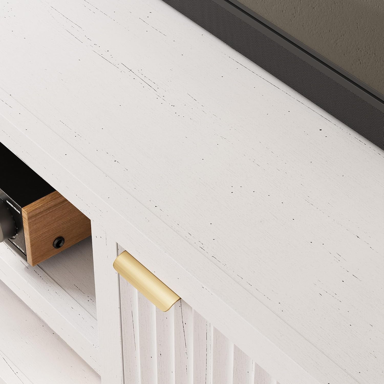 Alt View 2. GARVEE - Fluted TV Stand for 80 Inch TV, Modern Entertainment Center with Storage - White.