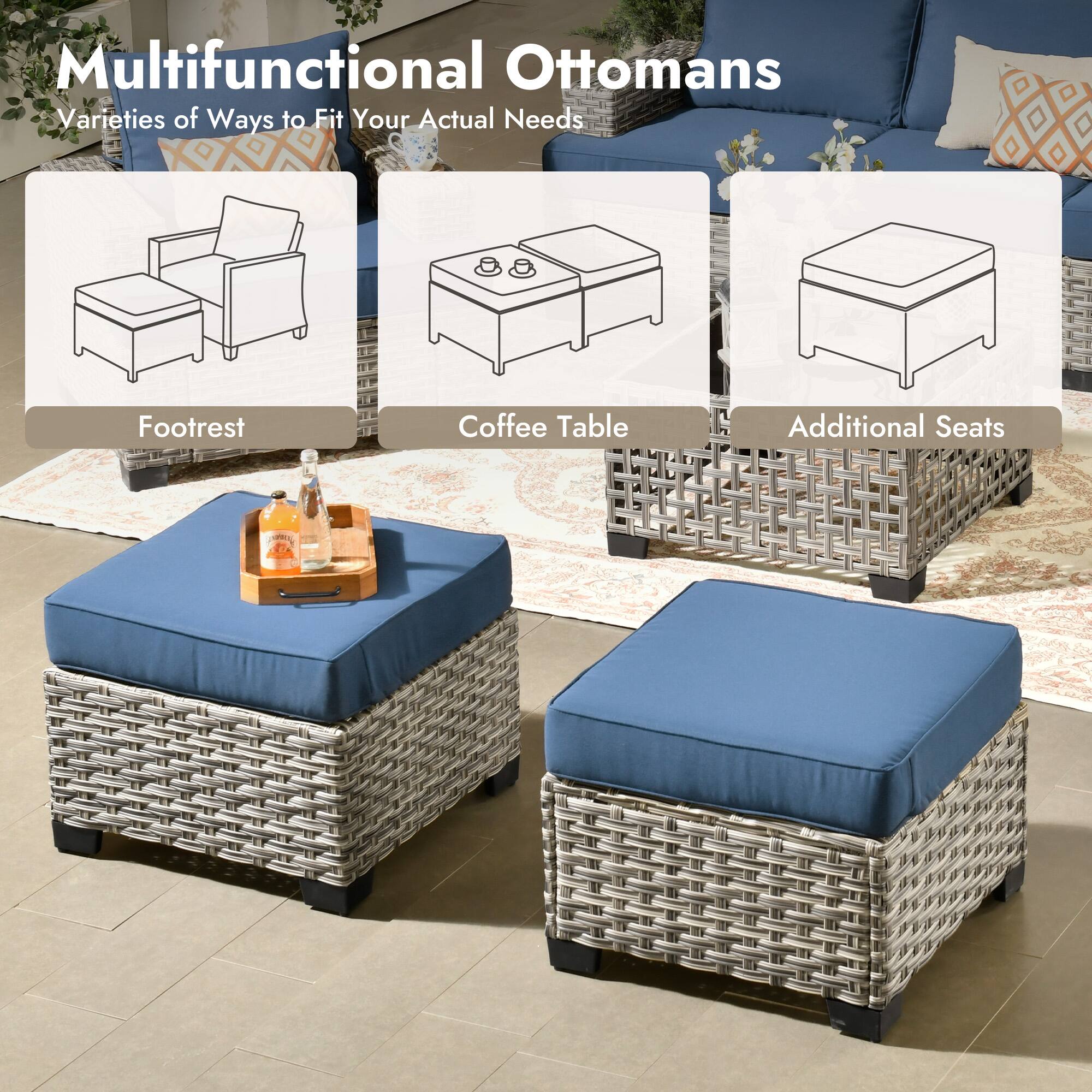 Multifunctional Ottomans  
Varieties of Ways to Fit Your Actual Needs:  
- Footrest  
- Coffee Table  
- Additional Seats
