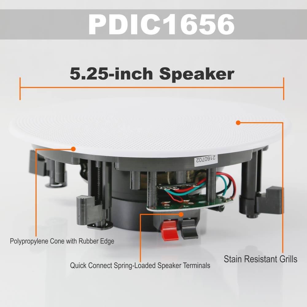 PDIC1656

5.25-inch Speaker

- Polypropylene Cone with Rubber Edge
- Quick Connect Spring-Loaded Speaker Terminals
- Stain Resistant Grills