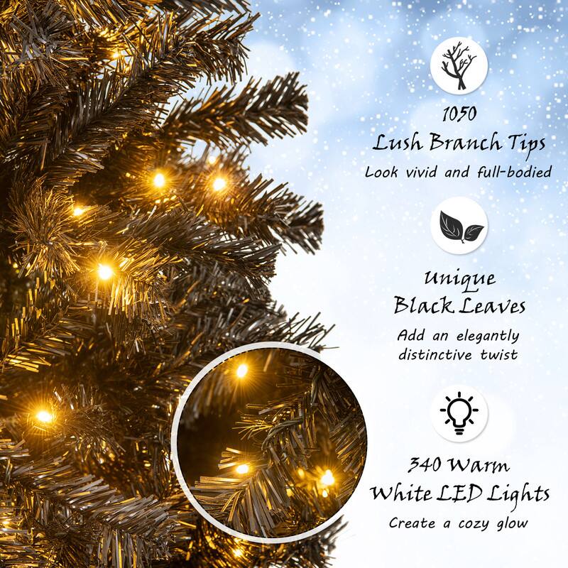 1050 Lush Branch Tips Look vivid and full-bodied  
Unique Black Leaves Add an elegantly distinctive twist  
340 Warm White LED Lights Create a cozy glow