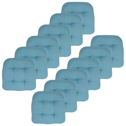 Front. Sweet Home Collection - Patio Cushions Indoor/Outdoor Chair Pads Tufted 19" x 19", 12-Pack - Teal.