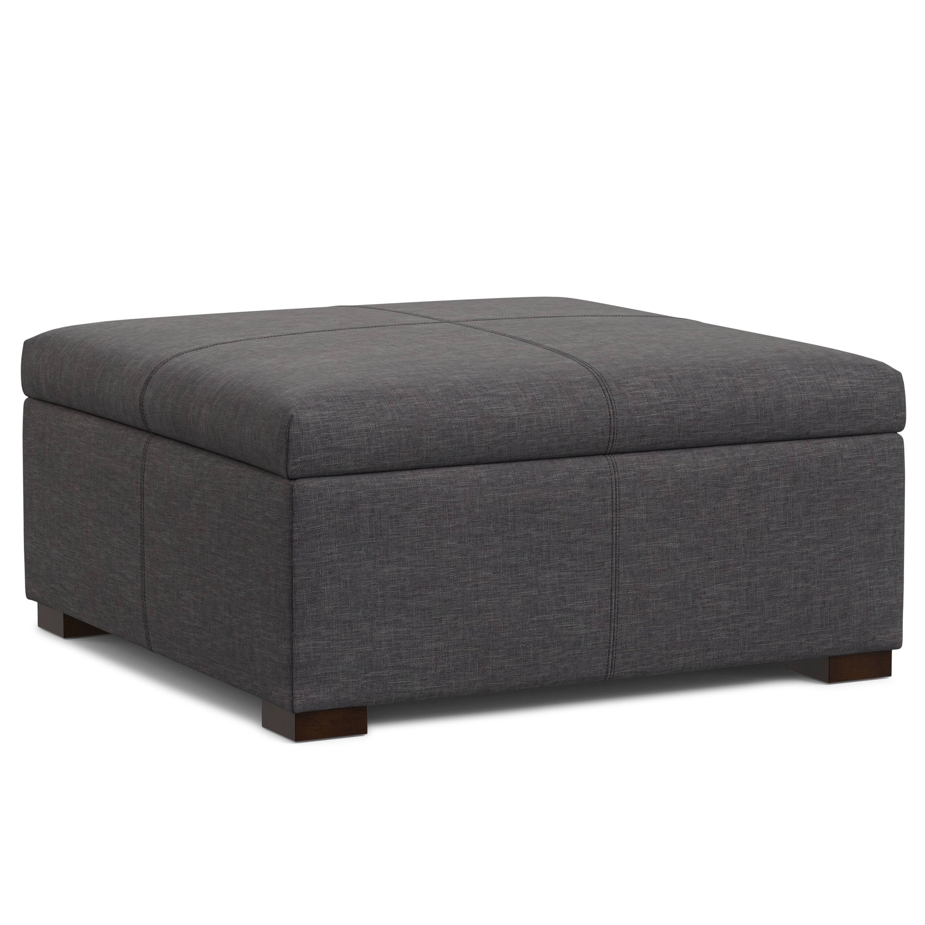 Front. Simpli Home - Gabbie 36 inch Wide Square Coffee Table Storage Ottoman in Slate Grey Polyester Linen - Slate Grey.