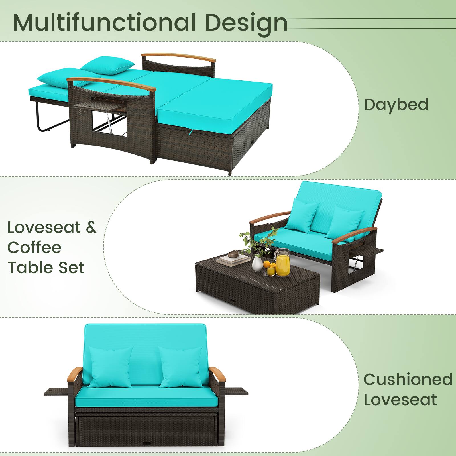 Multifunctional Design

Daybed

Loveseat & Coffee Table Set

Cushioned Loveseat