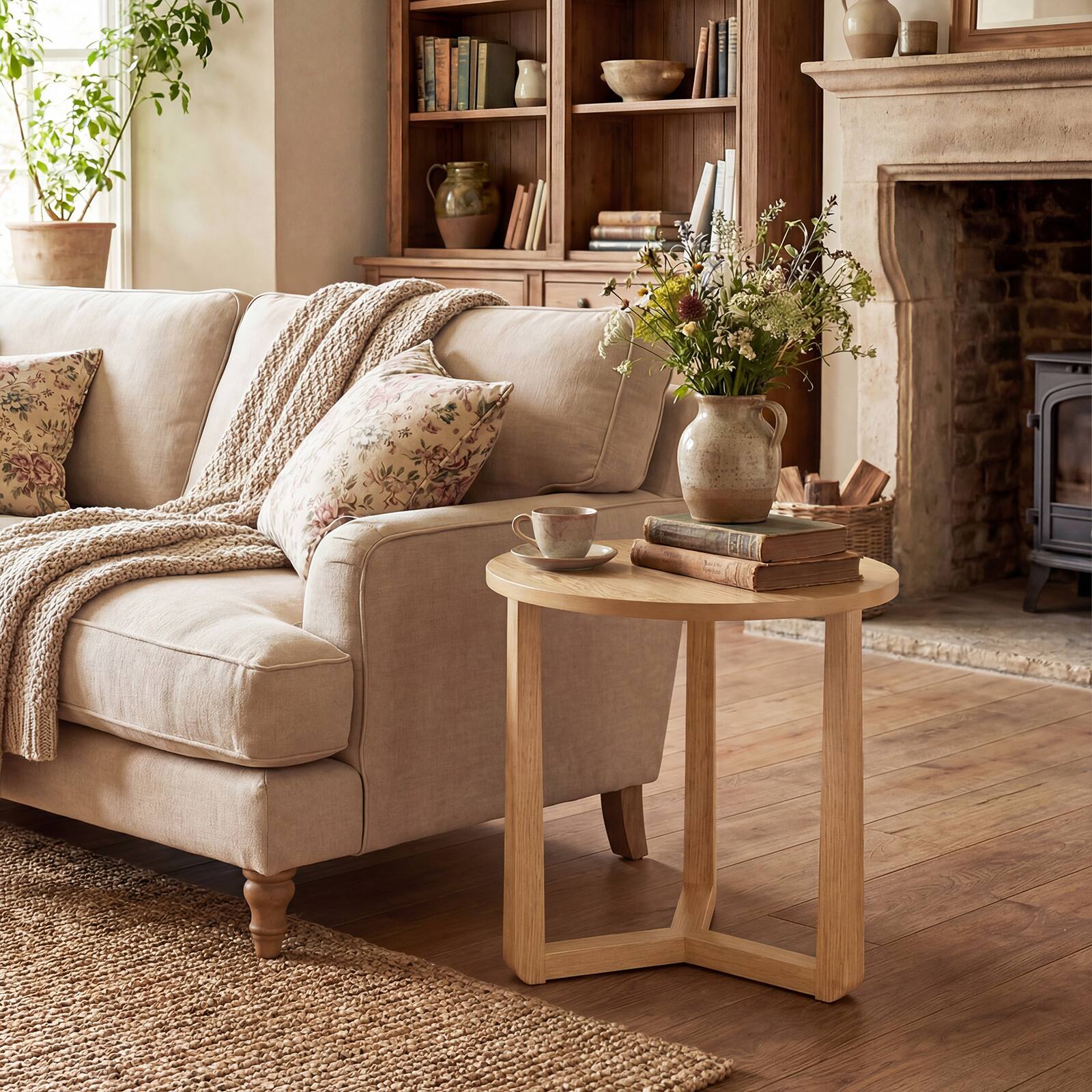 Alt View 3. Gymax - Gymax Round Side Table w/Sturdy Rubber Wood Legs & Triangular Structure for Bedroom Natural - Natural.