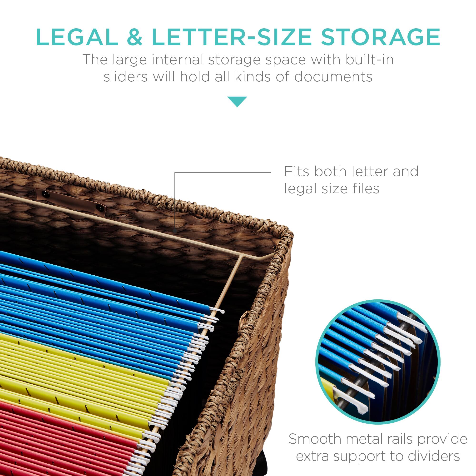 LEGAL & LETTER-SIZE STORAGE

The large internal storage space with built-in sliders will hold all kinds of documents

- Fits both letter and legal size files

- Smooth metal rails provide extra support to dividers