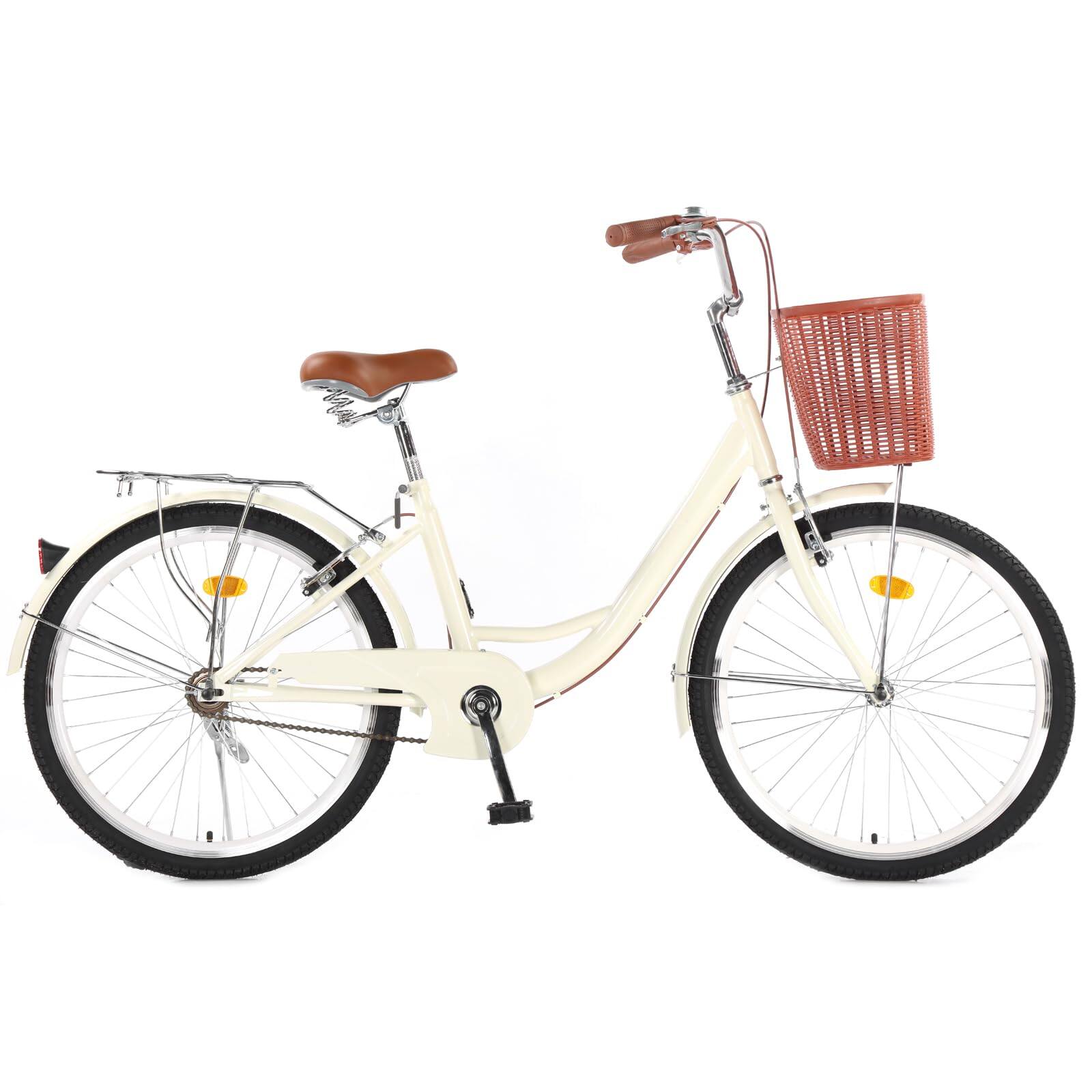 Alt View 4. GARVEE - 24" & 26" Women's Beach Cruiser Bike - Step-Through 1-Speed w/Basket & Adjustable Seat | Comfort Commuter Bicycle - 24 inch Beige.