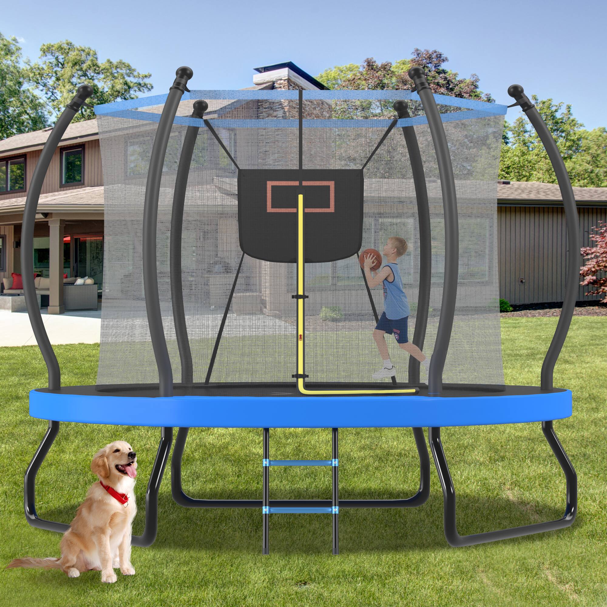 Angle. LOVMOR - Lovmor 10 FT Trampoline with Basketball Hoop and Ladder Recreational Trampoline for Kids.