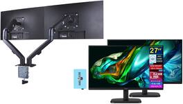 Acer - EK271 EBI 27" FHD IPS Monitor, Anti Glare, HDMI, (UM.HE1AA.E01) 2 Pack w/DKZ Hub & Ergoflexy Dual Mount Arm - Black