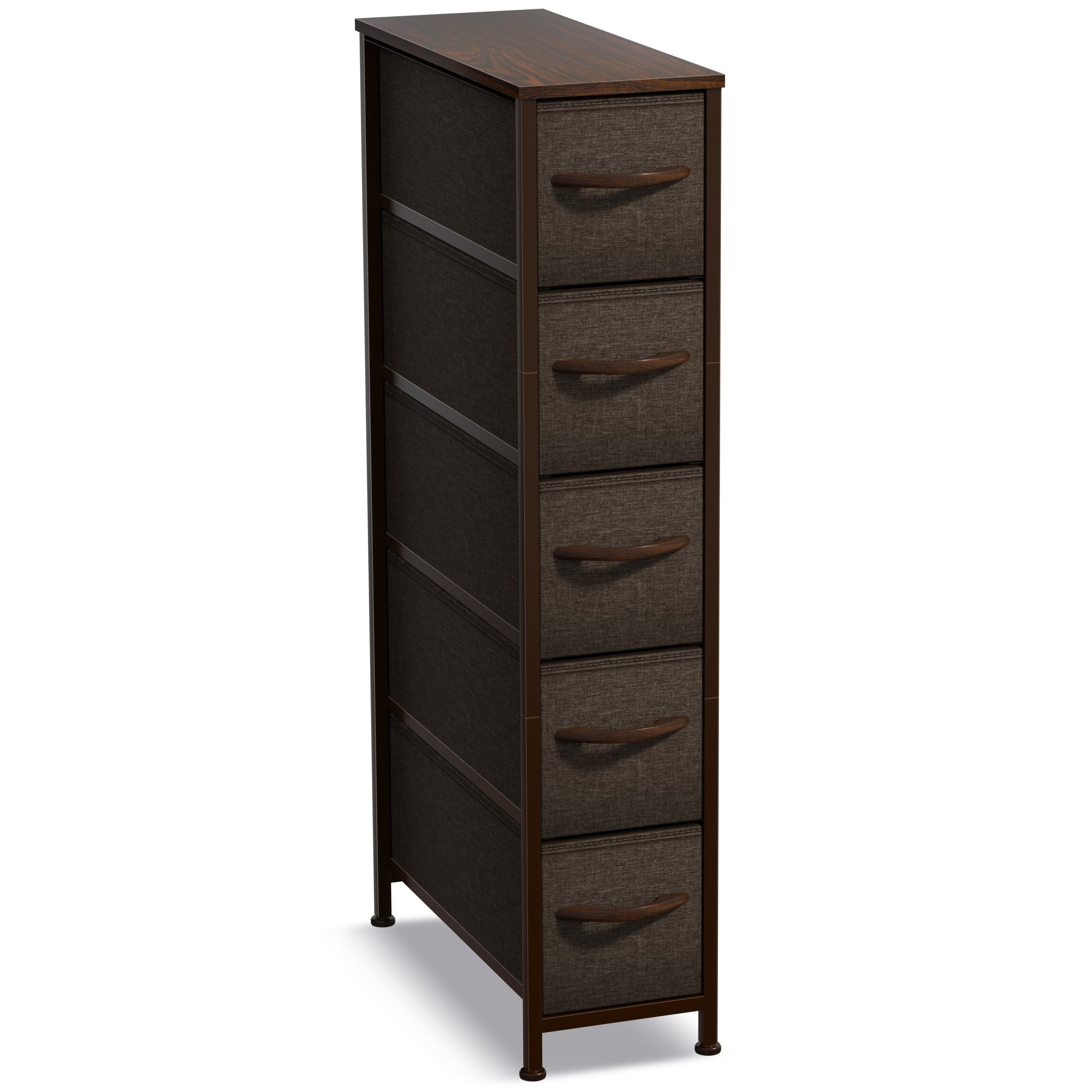 Sorbus - 5 Drawers Narrow Dresser with Steel Frame, Wood Top & Fabric Bins for Small Spaces, Closets, Bedrooms, Bathrooms - Brown