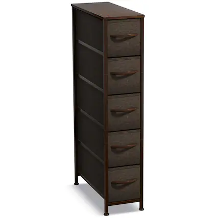 Front. Sorbus - Sorbus 5 Drawers Narrow Dresser with Steel Frame, Wood Top & Fabric Bins for Small Spaces, Closets, Bedrooms, Bathrooms - Brown.