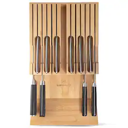Luminuxe - Bamboo Knife Block Drawer Organizer, Nonslip, In Drawer Wooden Knife Storage, Holds up to 12 Knives