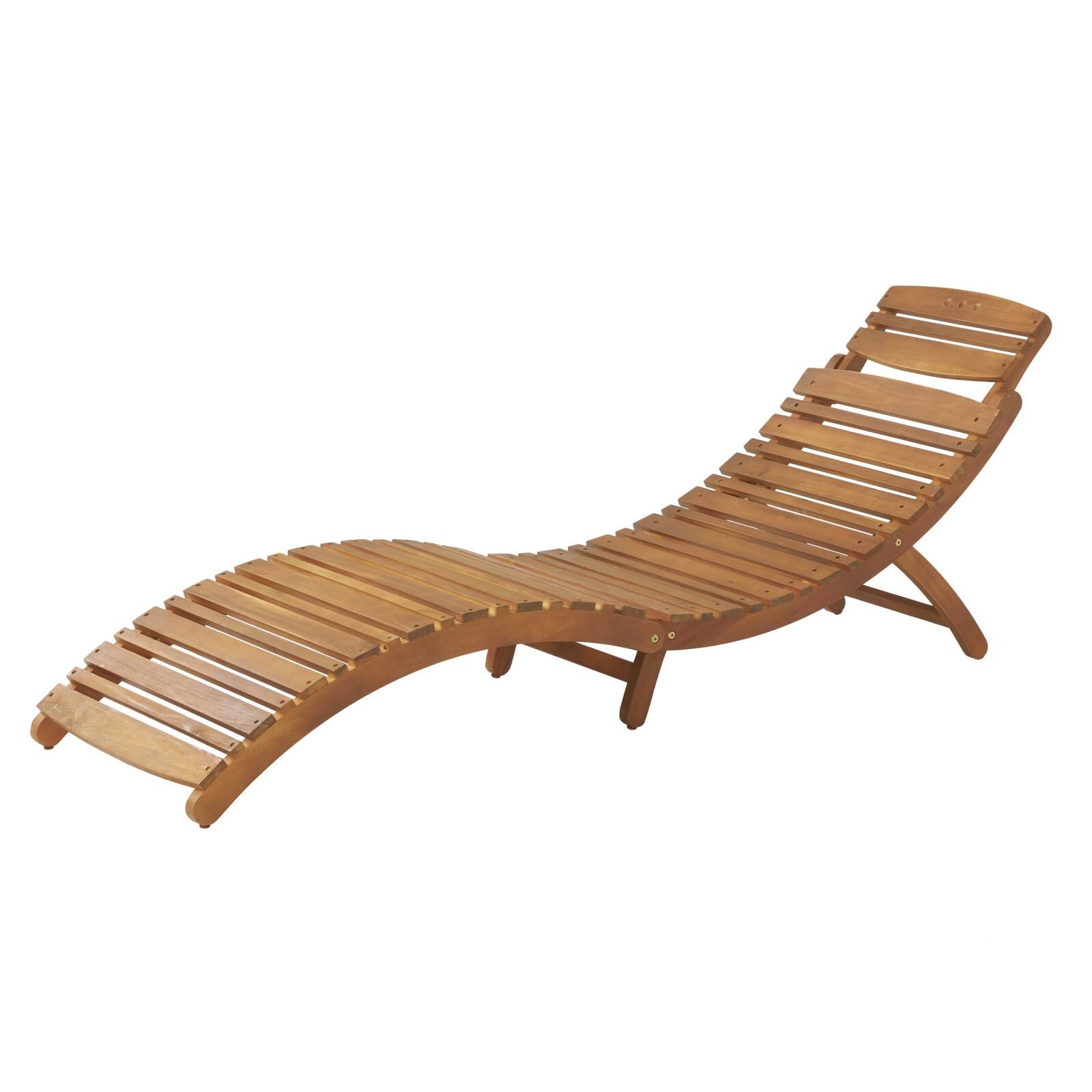 Front. Ecooso - Foldable Acacia Wood Outdoor Chaise Lounge with Slatted Design, Built-In Handle, and Weather-Resistant Construction - Brown.