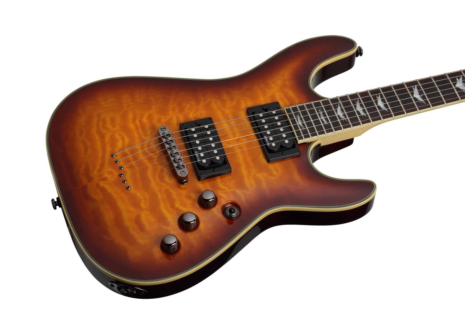 Angle. Schecter - Schecter Omen Extreme-6 : 2024 Electric Guitar - Vintage Sunburst.