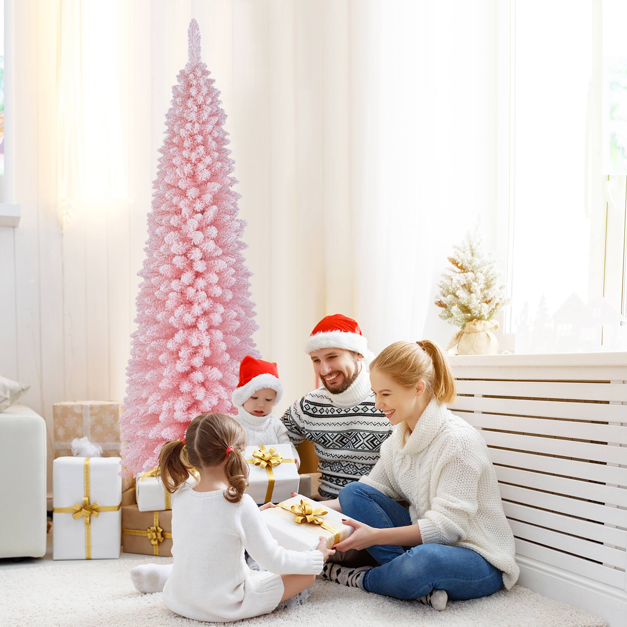 Alt View 3. Gymax - Gymax 7 FT Artificial Pink Christmas Tree w/ 635 Branch Tips Folding Metal Stand - Pink.