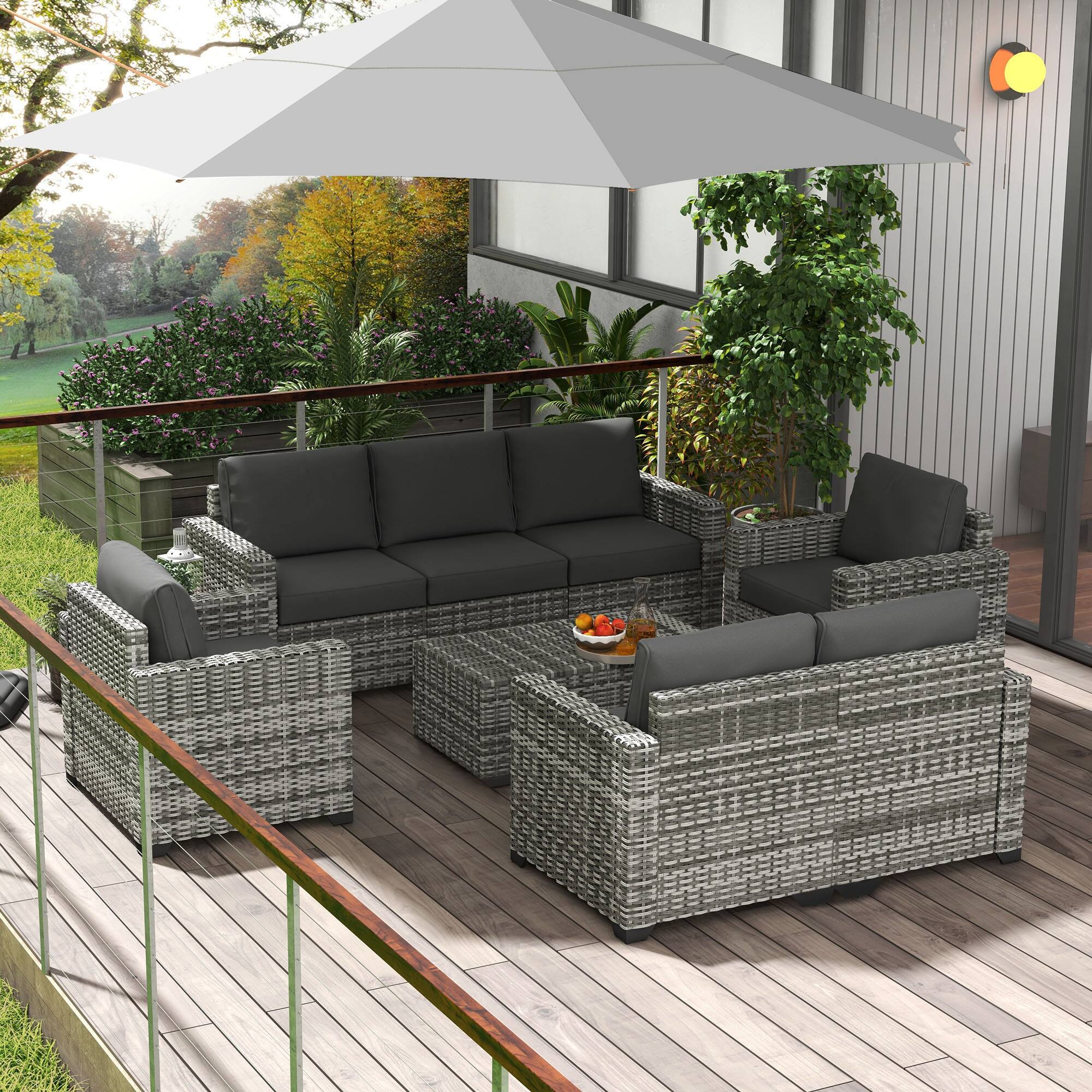Alt View 1. Outsunny - 5 Piece Patio Furniture Set with Cushions, Outdoor PE Rattan Wicker Conversation Sofa Set with Storage Bin Coffee Table - Dark Gray.