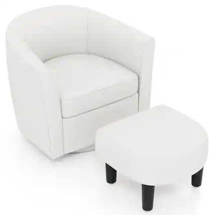 Front. Costway - Costway Swivel Barrel Chair with Ottoman Footrest Curved Backrest & Armrests Living Room Creamy - Creamy White.