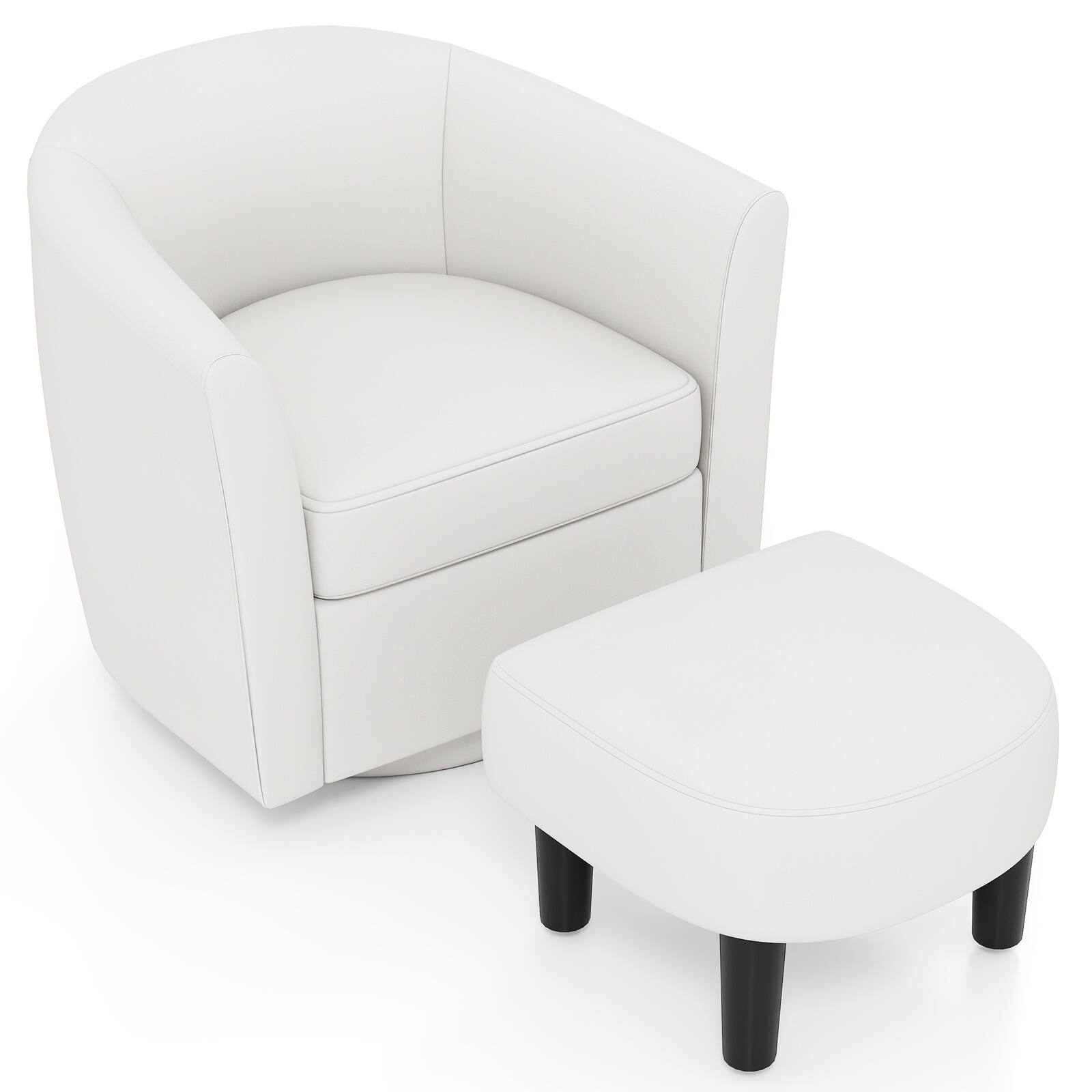 Costway - Swivel Barrel Chair with Ottoman Footrest Curved Backrest & Armrests Living Room Creamy - Creamy White