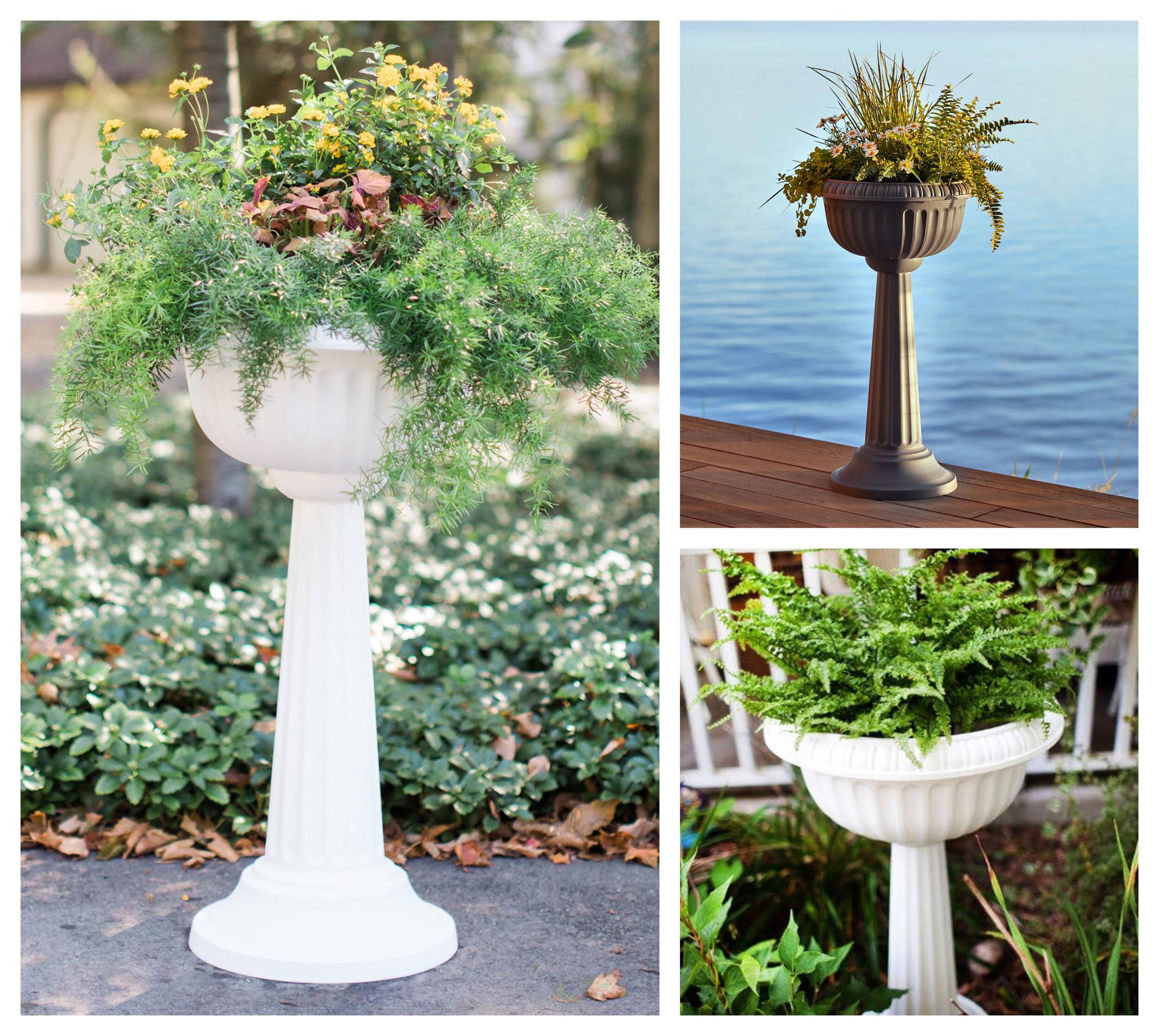 Alt View 1. Bloem - Black 32" - Grecian Urn Tall Pedestal Planter.