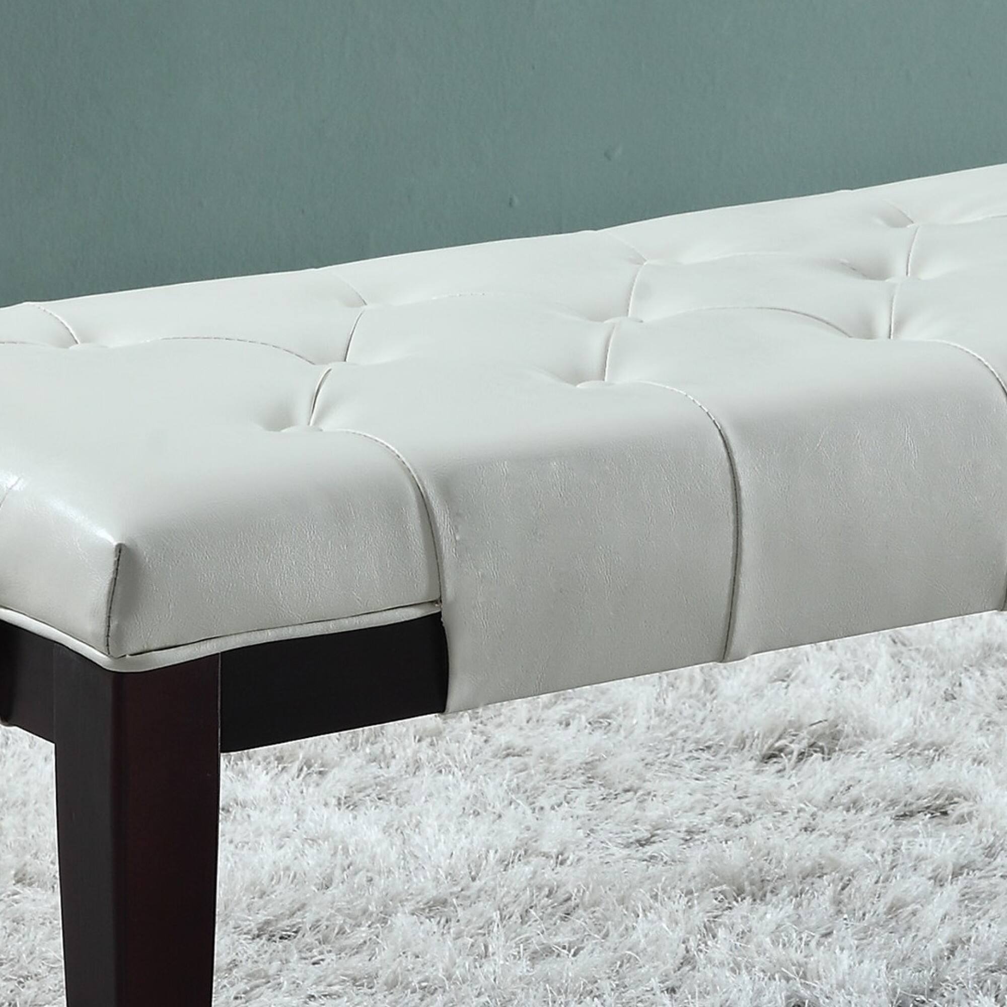 Back. GOODSILO - Tufted Upholstered Ottoman Bench with Solid Wood Legs for Entryway, Bedroom, or Living Room Seating and Storage - White.