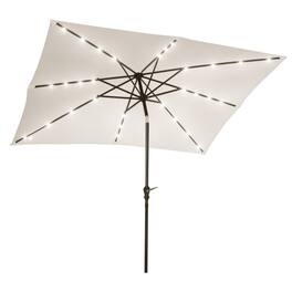 Outsunny - 9' x 7' Solar Umbrella, LED Lighted Patio Umbrella for Table or Base with Tilt & Crank, Outdoor Umbrella for Garden - Cream White