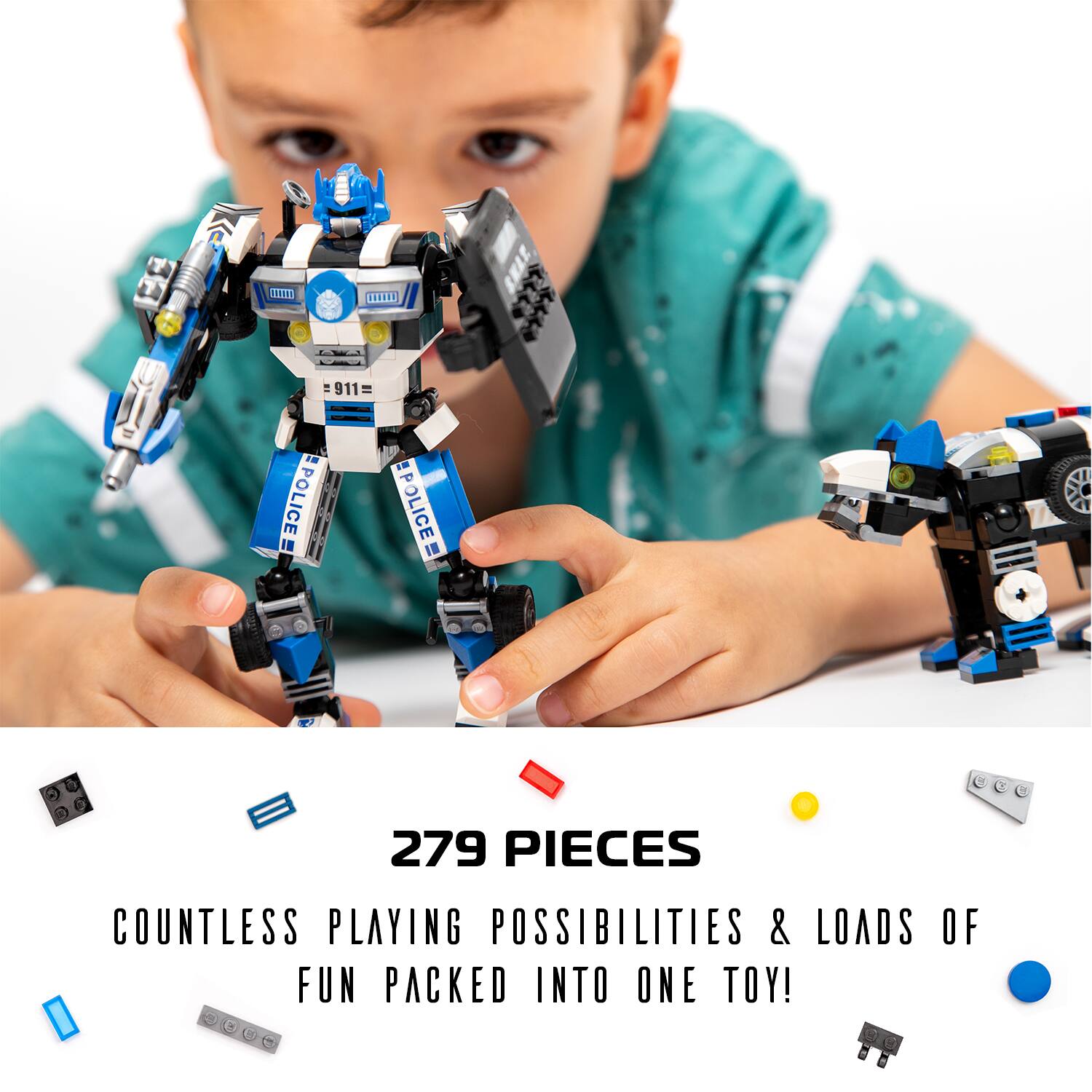 MISH 010 911 - POLICE POLICE I 3 J 279 PIECES COUNTLESS PLAYING POSSIBILITIES & LOADS OF FUN PACKED INTO ONE TOY!