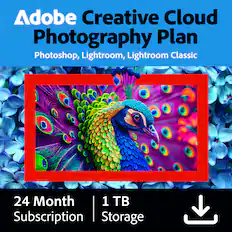 Adobe Creative Cloud Photography Plan
Photoshop, Lightroom, Lightroom Classic
24 Month Subscription
1 TB Storage