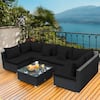 Front. Gymax - Gymax 7PCS Rattan Patio Conversation Set Sectional Furniture Set w/ Black Cushion - Black.