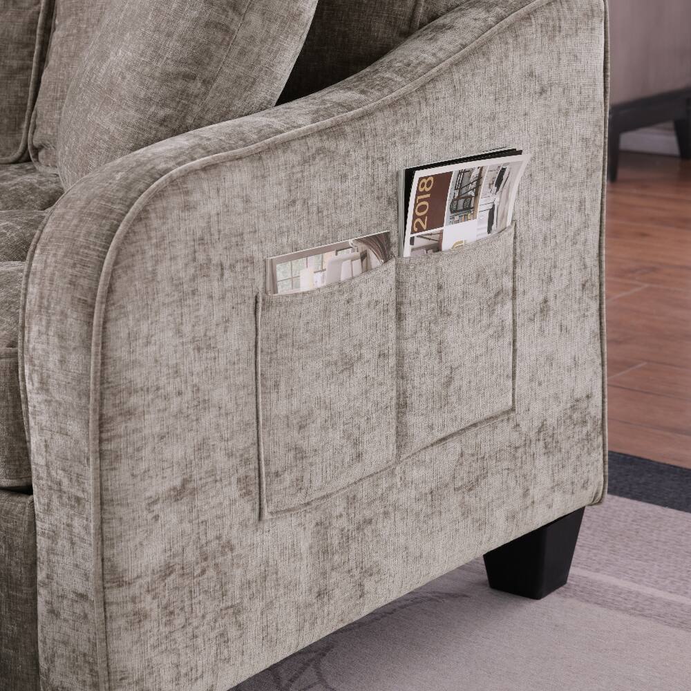 Alt View 2. Loheer - Loheer Brown Corduroy Two-Seater Sofa with Storage Footrest and Pillows - Brown.