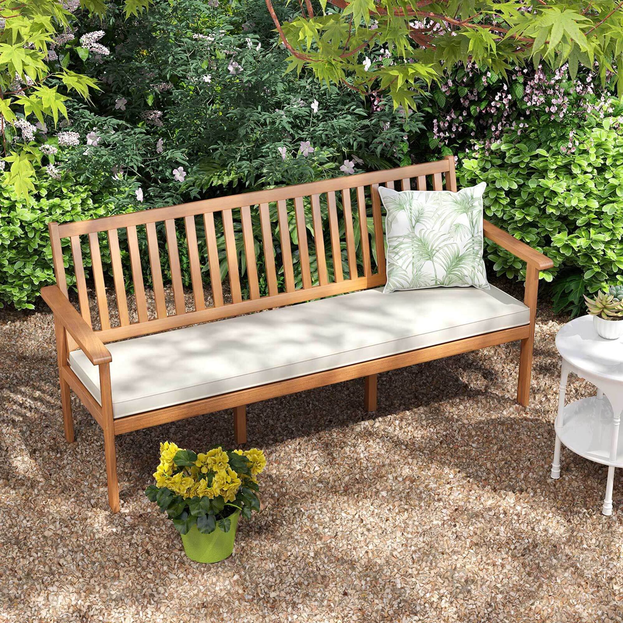 Alt View 3. Costway - Costway Outdoor 3-Seat Wood Bench 64 Inches Extra Long Acacia Chair with Seat Cushion - White.
