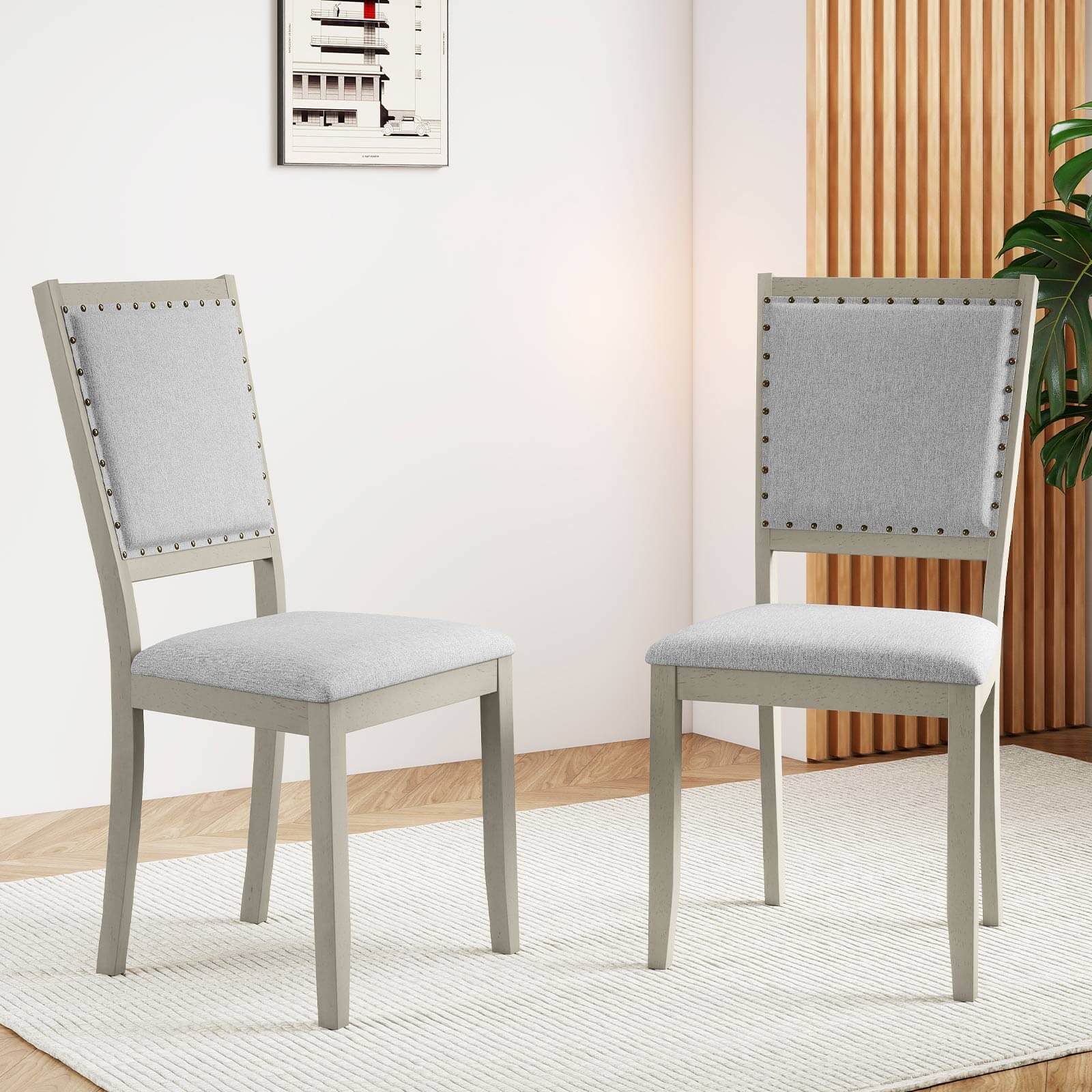 Alt View 5. Costway - Costway 4 PCS Farmhouse Dining Chair Fabric Upholstered Kitchen Chairs for Dining Room - Gray.