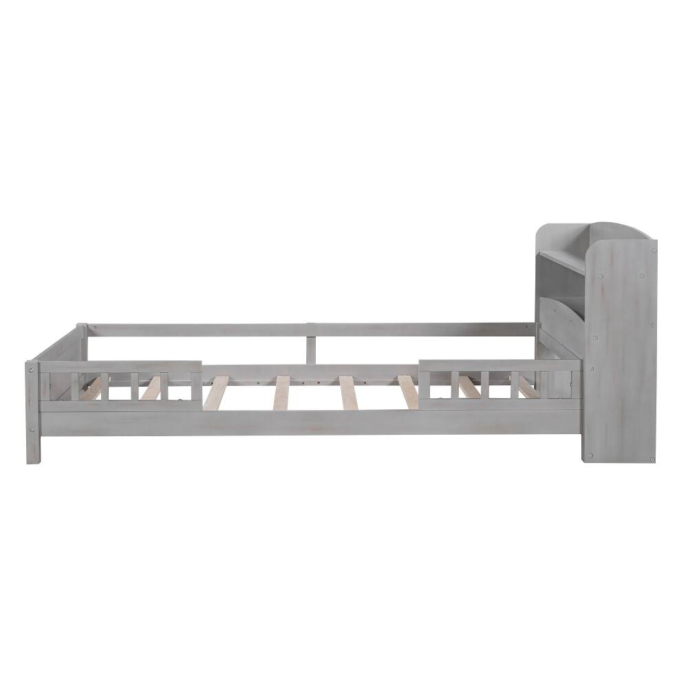 Alt View 10. Loheer - Loheer Twin Platform Bed with LED Light Storage Headboard Antique Grey Wood Frame - Antique Grey.