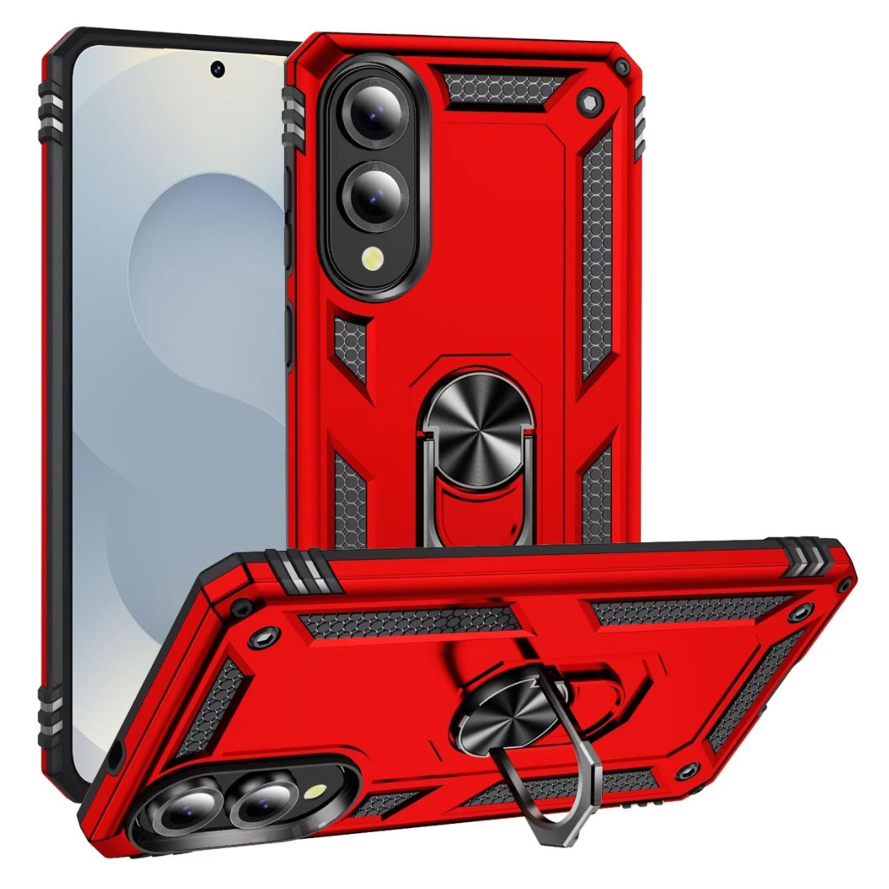 Kitcheniva - Shockproof Ring Magnetic Kickstand Phone Case With Tempered Glass For Samsung Galaxy S25 Edge - Red price history on PriceWatchPro