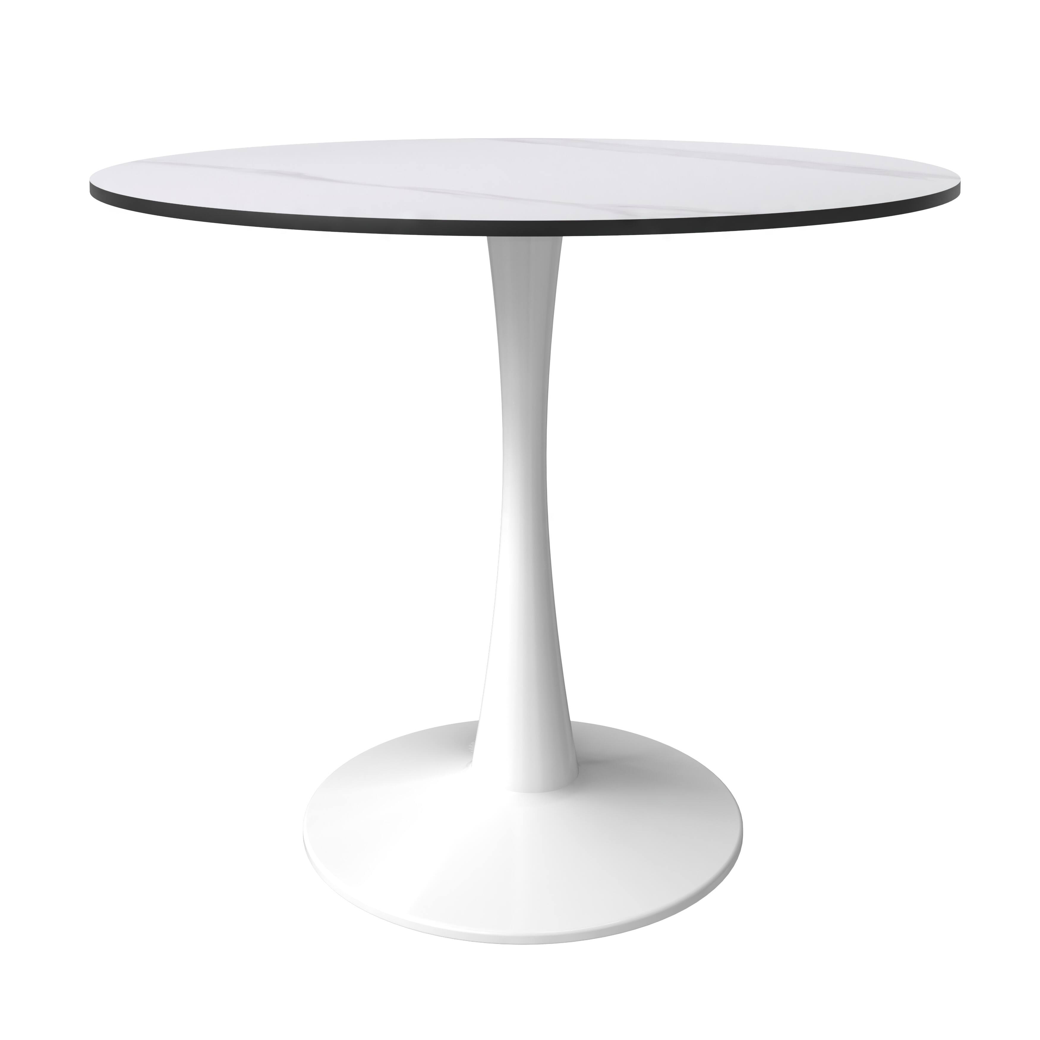 Alt View 2. LeisureMod - Bristol 31" Mid-Century Round Kitchen Table - Heavy-Duty Pedestal Base, Scratch-Resistant Stone or Wood Top - Stone - White.
