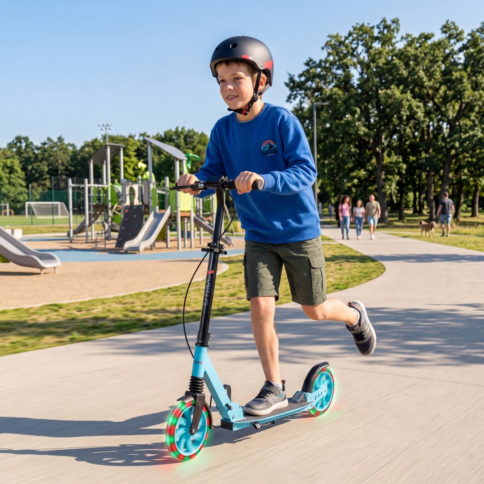 Alt View 3. Costway - Costway Kick Scooter for Kids Teens Adults Age 8+, Foldable Scooter with Light-up Wheels - Blue.