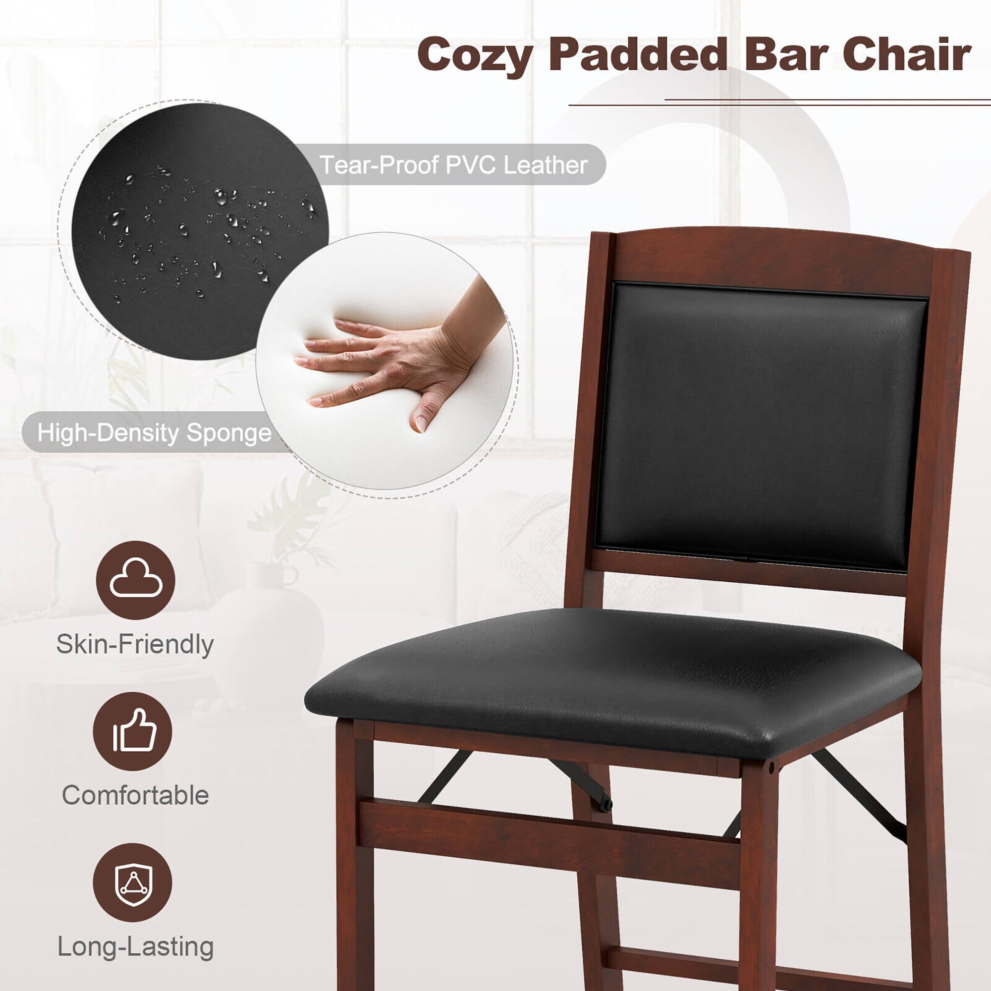 Cozy Padded Bar Chair

- Tear-Proof PVC Leather
- High-Density Sponge
- Skin-Friendly
- Comfortable
- Long-Lasting