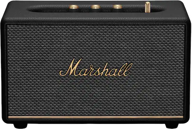 Front. Marshall - Acton III Bluetooth Home Speaker with Bass / Treble / Volume Controls and 3.5 mm Auxiliary Input - Black.