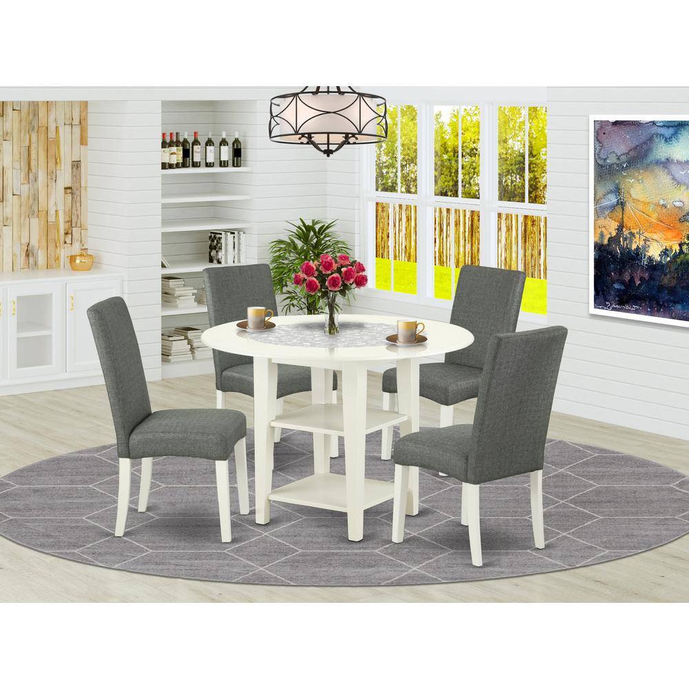Left. East West Furniture - Dining Room Set Linen White - Brown.