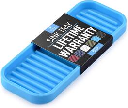 Zulay Kitchen - (9x3.5) Silicone Sponge Holder for Kitchen Sink - Flexible Multipurpose Soap Tray - Blue