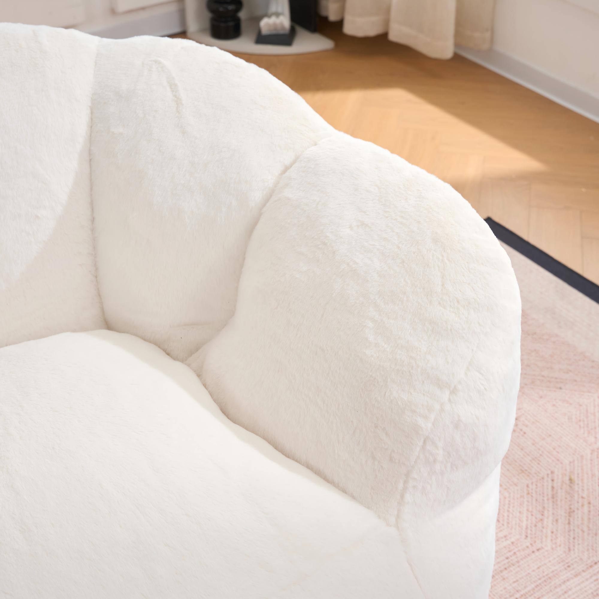 Angle. LOVMOR - Oversized Faux Fur Bean Bag Chairs For Living Room Bedroom Reading Plush Cozy Ultra Soft Adult Spacious Indoor - Beige.