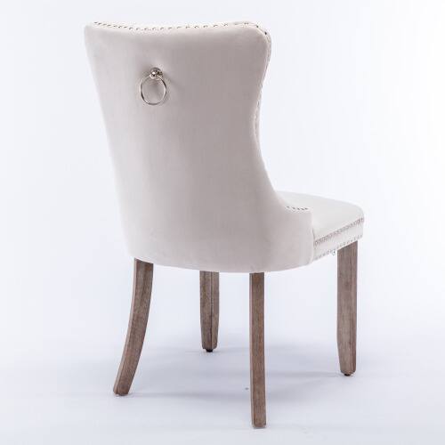 Alt View 2. LUCKY ONE - Assembled Tufted Velvet Dining Chair Set of 2 with Wood Legs Nailhead Trim High Back - Beige.