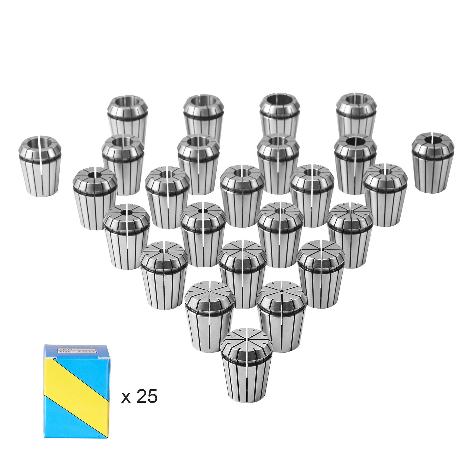 Alt View 5. VEVOR - 25 pcs ER32 Collet Set, 1/16''-13/16'', ER32 Spring Collet Chuck Set, 0.0006"/15 μm TIR Lathe Chuck Tool - Silver.