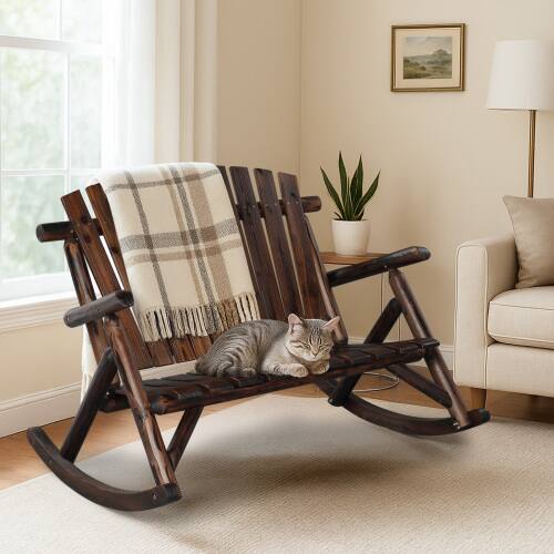 Alt View 10. Winado - 38in 1PC Wooden Rocking Chair Adirondack Rustic with High Back, Slatted Seat, Backrest for Outdoor Garden  Backyard - Carbonized.