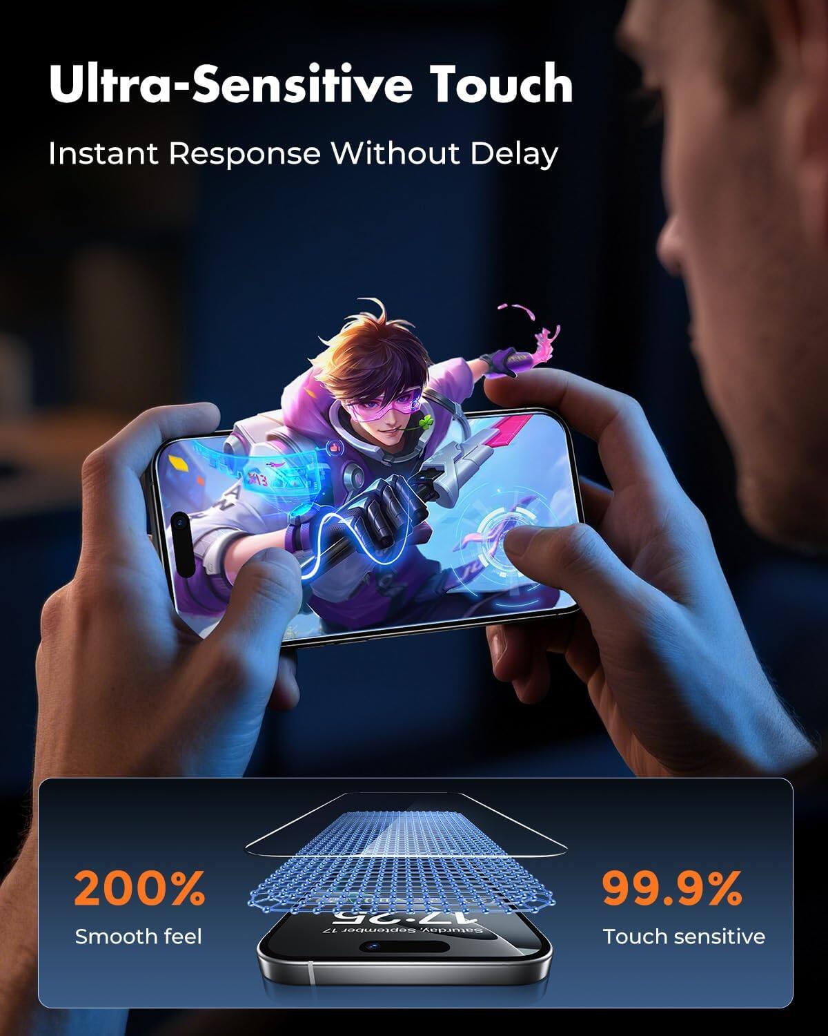 Ultra-Sensitive Touch  
Instant Response Without Delay  

200% Smooth feel  

17:25 17 September Saturday,  

99.9% Touch sensitive